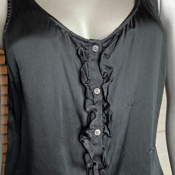 Martin + Osa Black 100% Silk Sleeveless Button Front Ruffled Scoop Neck Blouse 6 - Picture 3 of 7